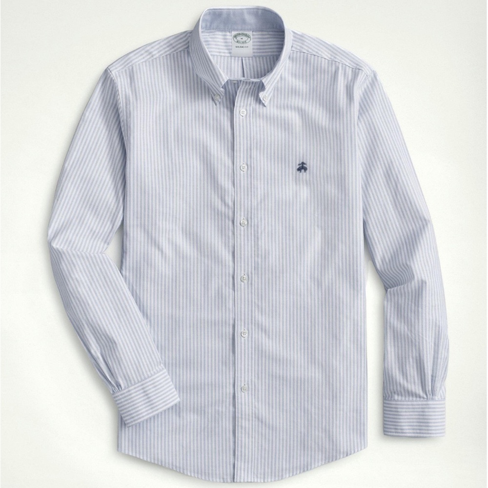 Stretch Non-Iron Oxford Button Down Collar Bengal Stripe Sport Shirt- Milano
